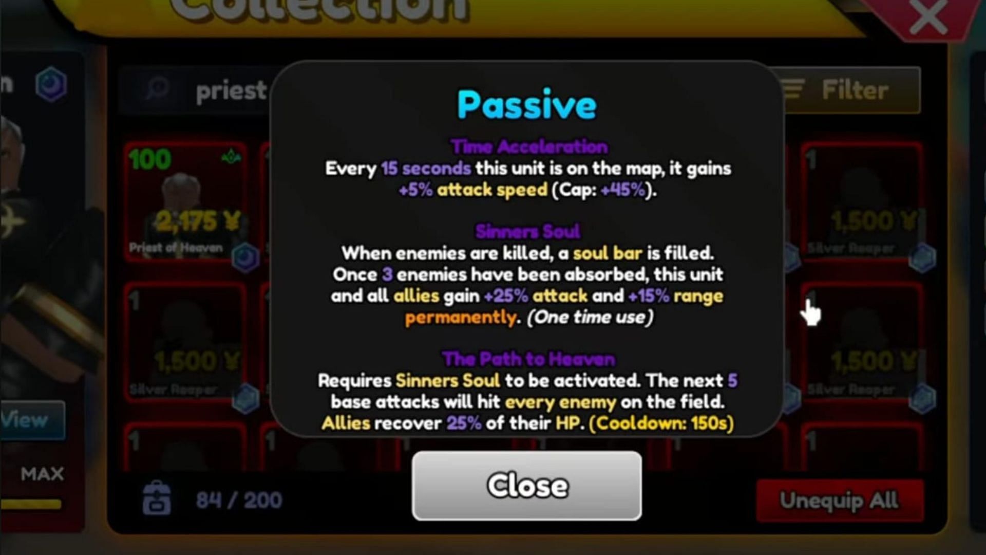 Passives of Priest of Heaven (Image via Roblox)